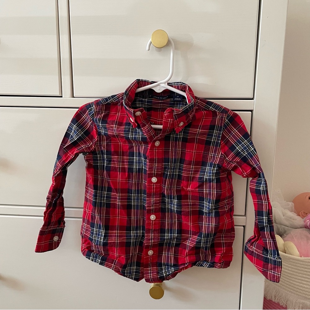 Janie and Jack Red Plaid Button Down Shirt 2T